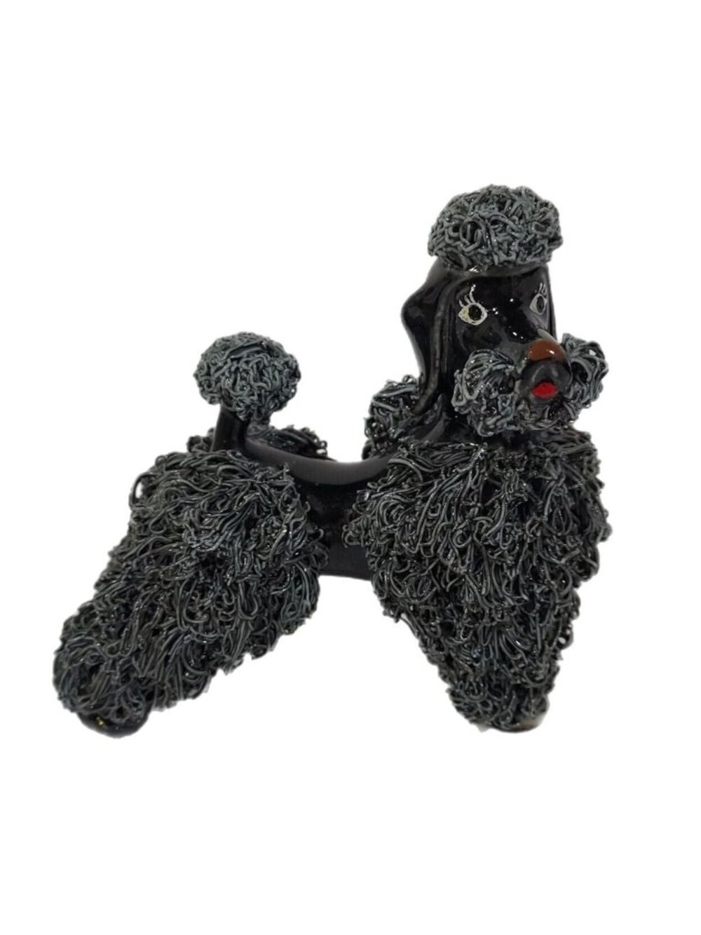 MCM Spaghetti Poodle Standing Dog Figurine Black Base Gray Fur 1950's - Picture 14 of 14